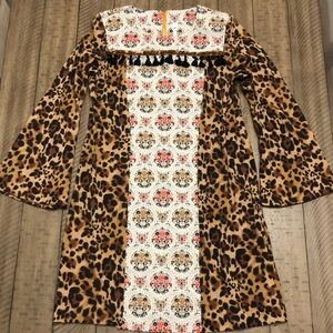 BEAUTIFUL Uncle Frank ANTHROPOLOGIE mixed media contrast leopard dress M FLAWS